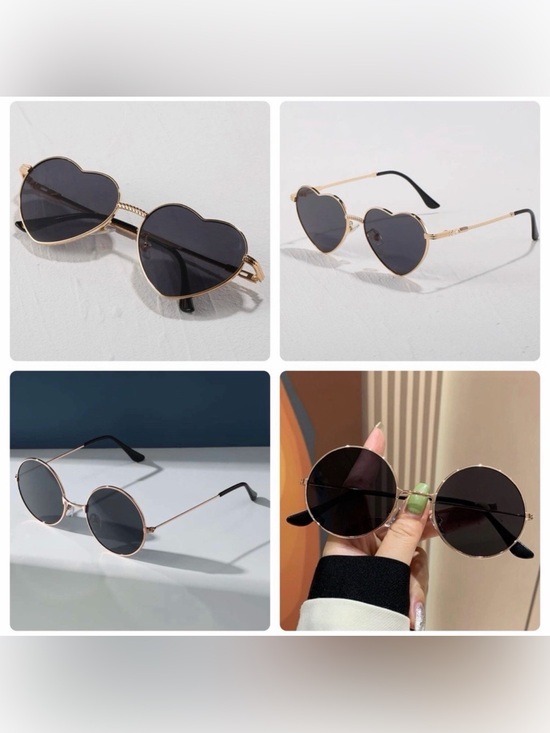 Accessories - [2 Pairs] 3/$22🩶 Round & Heart Fashion Sunglasses Eyeglasses Black Women Gold